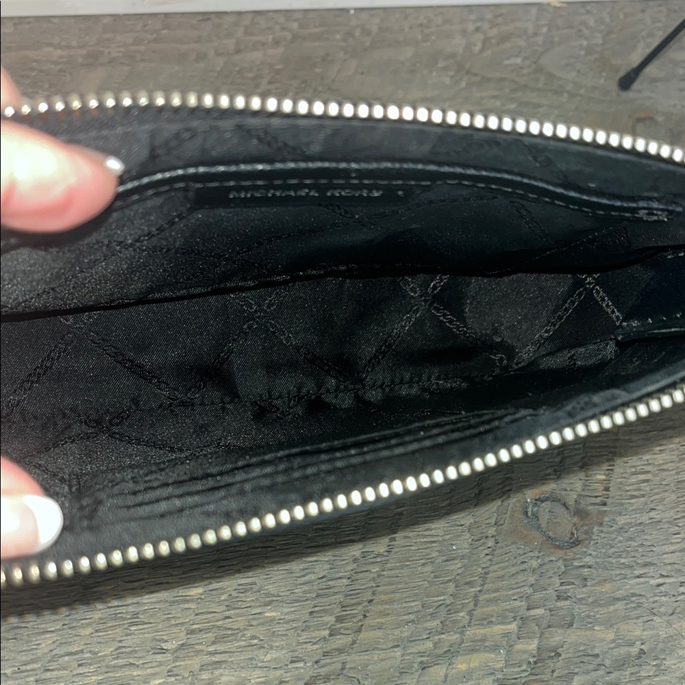 Michael Kors "Saylor" Pouchette Wristlet Black Saffiano Leather White Spellout - Picture 8 of 10